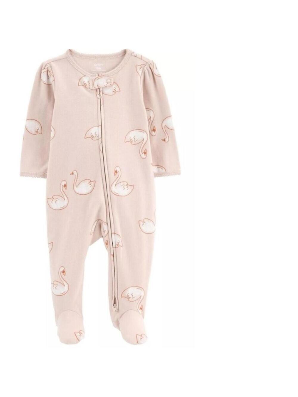 Carters 1 Pc Pajamas 4T Girls Long Sleeve Beige Swan Zip Up Toddler Footed